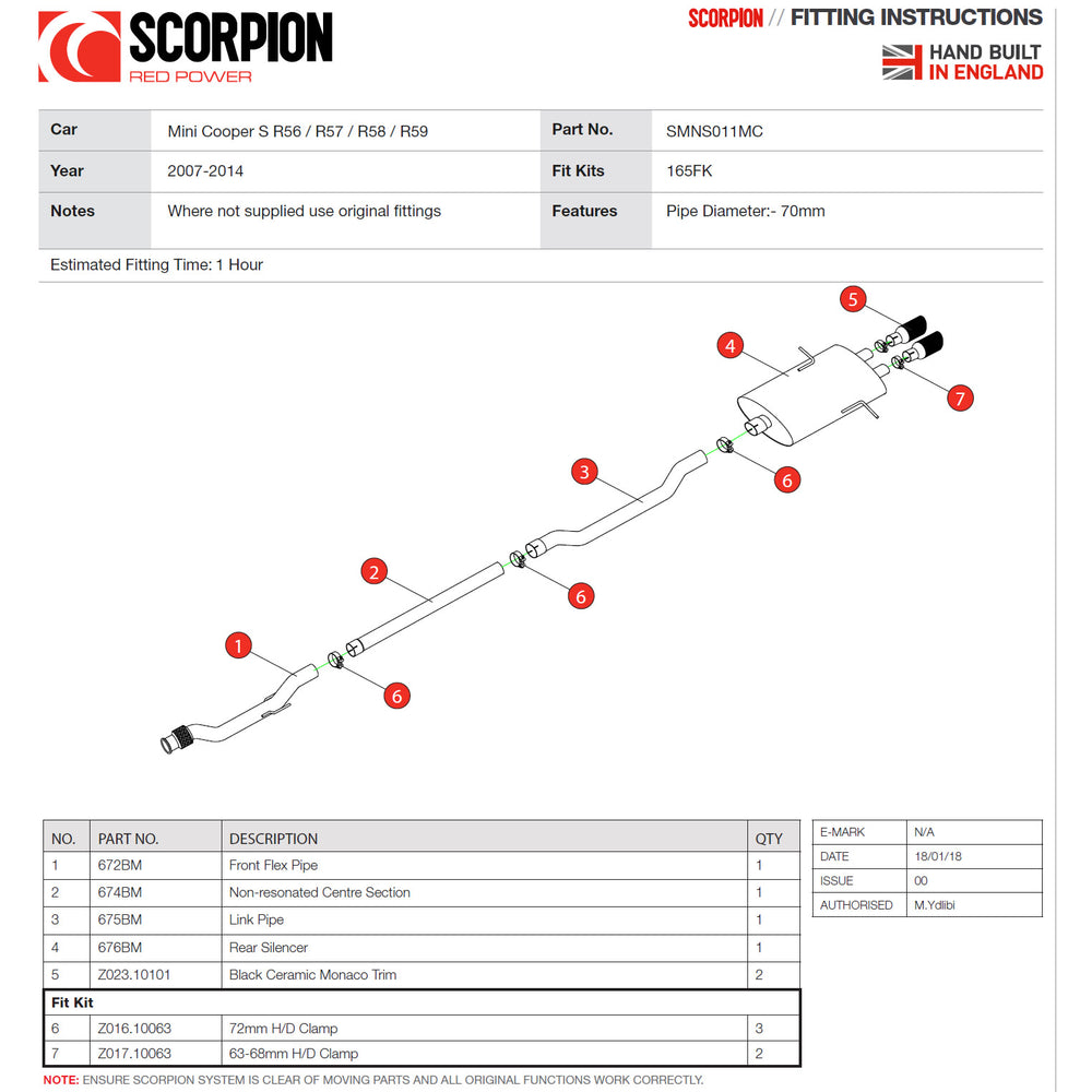 Scorpion Car Exhaust Cat-Back System (Non-Resonated) BLK Monaco - Mini Cooper S R56 R57 R58 R59 2007 - 2014