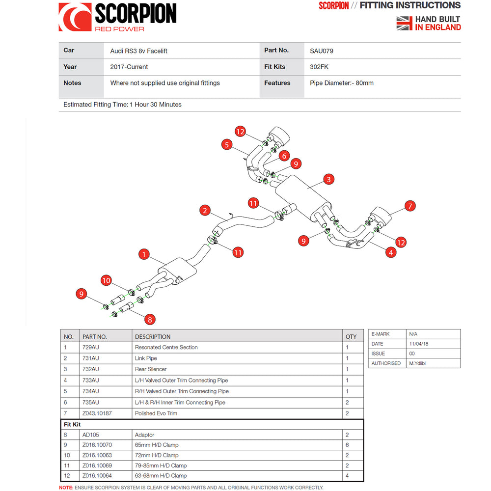 Scorpion Car Exhaust Cat-Back System (Resonated) (Electronic Valves) Polished Evo - Audi RS3 8V 2017 - 2021 Facelift