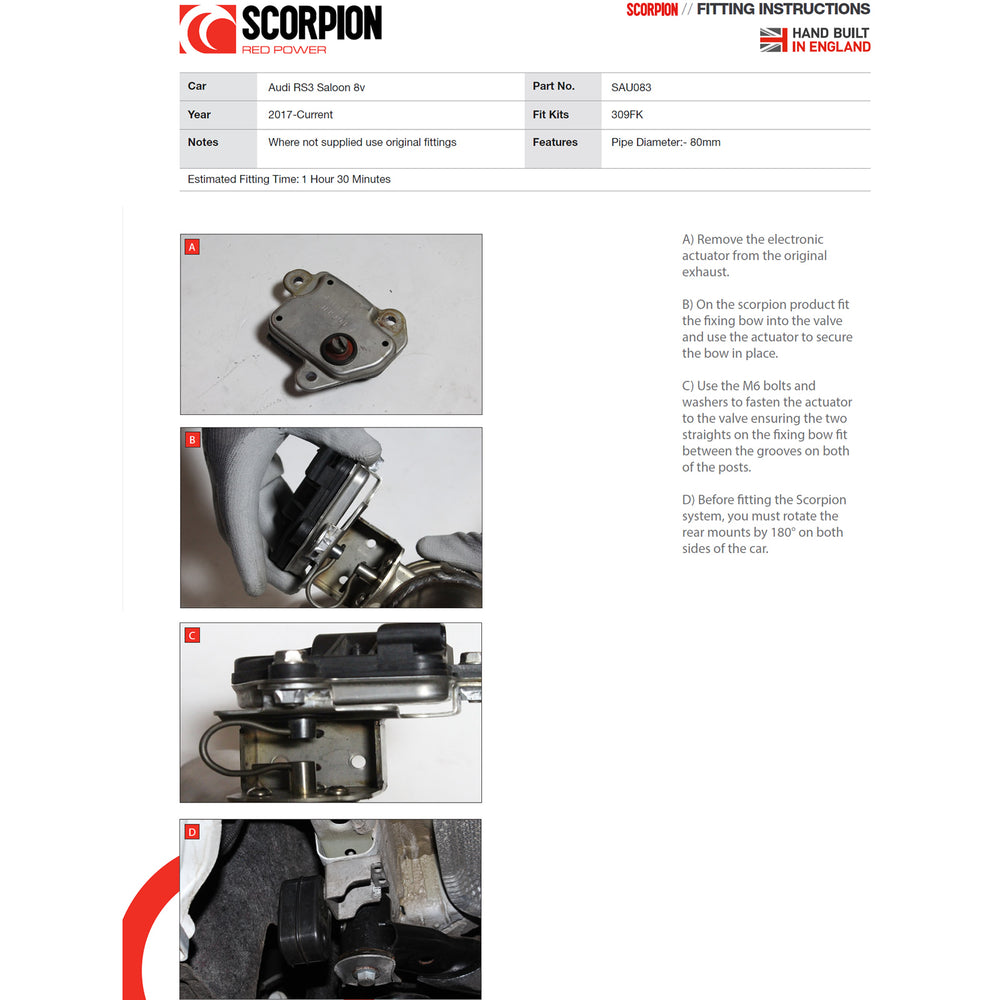 Scorpion Car Exhaust Cat-Back System (Resonated) (Electronic Valves) Polished Evo - Audi RS3 8V 2017 - 2021 Saloon/Sedan