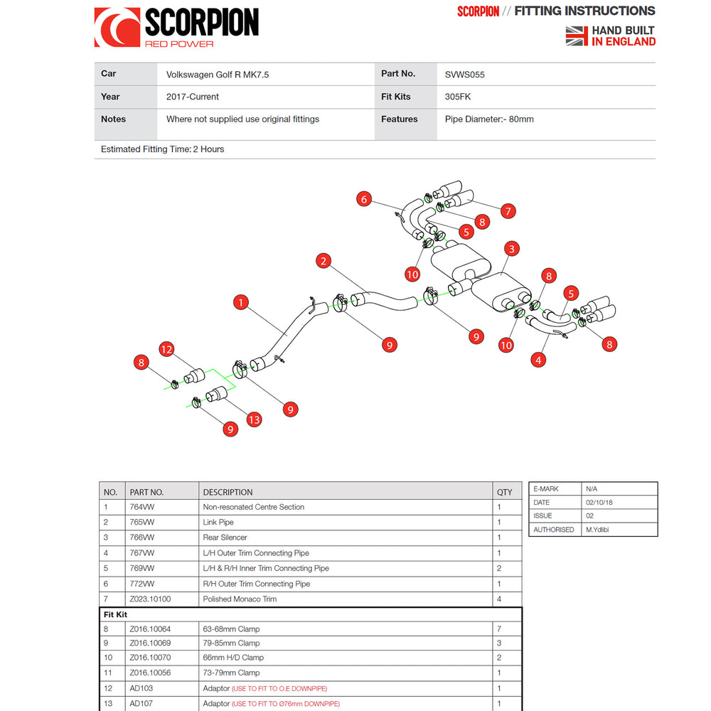 Scorpion Car Exhaust Cat-Back System Non-Resonated Non-Valved Polished Monaco - VW Golf R MK7.5 17-20