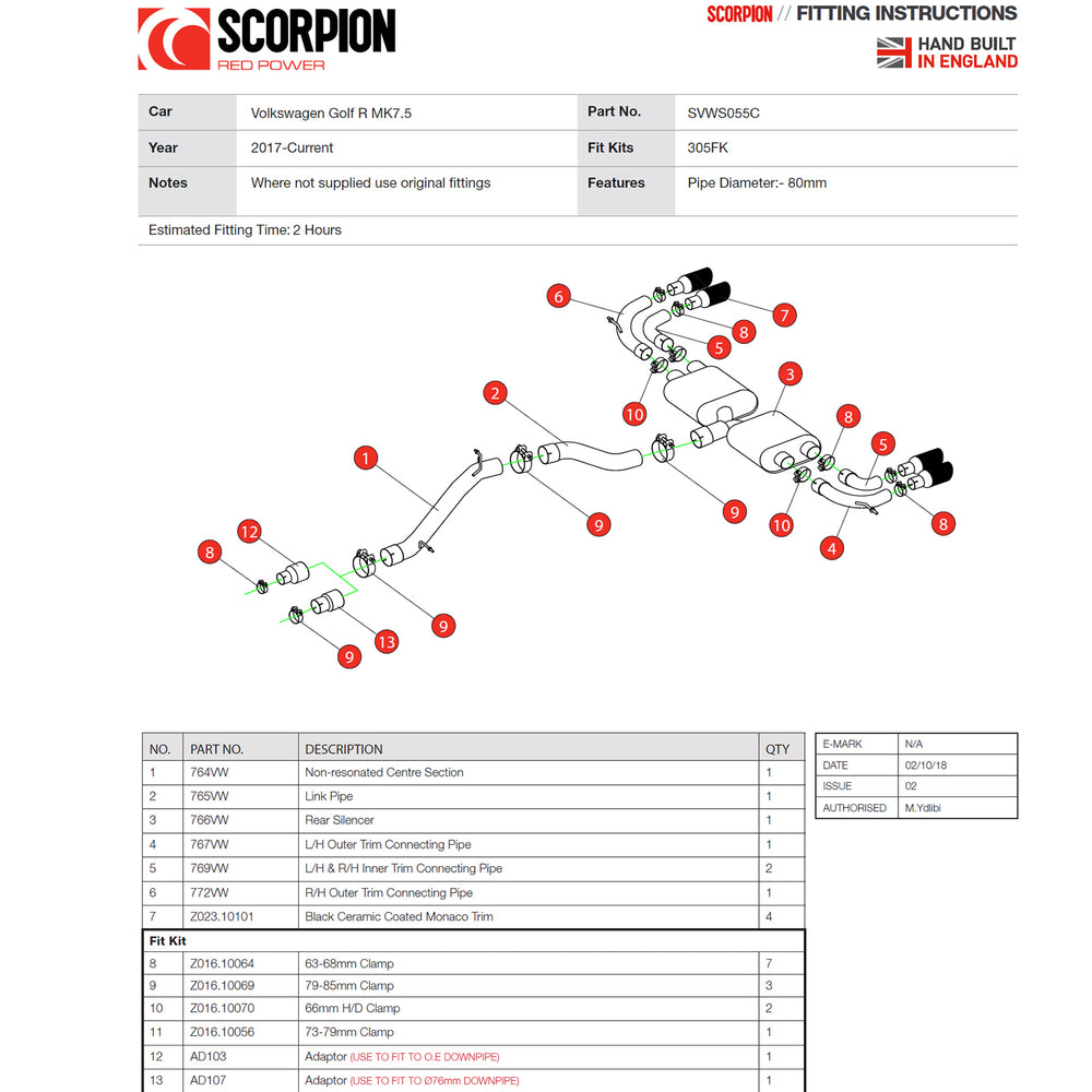 Scorpion Car Exhaust Cat-Back System Non-Resonated Non-Valved Black Ceramic Monaco - VW Golf R MK7.5 2017-2020