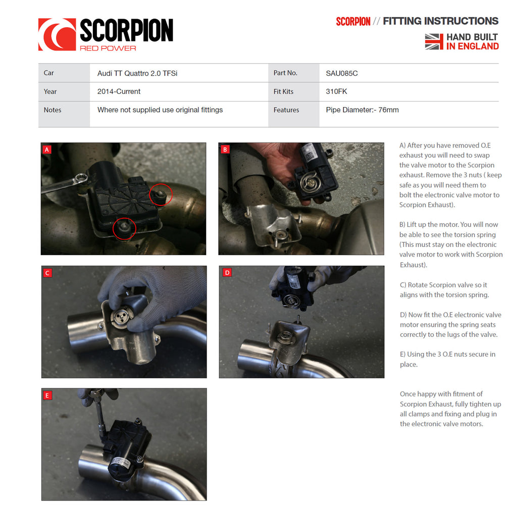 Scorpion Car Exhaust Cat-Back System (Resonated) (Valved) Daytona Black - Audi TT MK3 2.0 TFSI Quattro 2014 - 2019