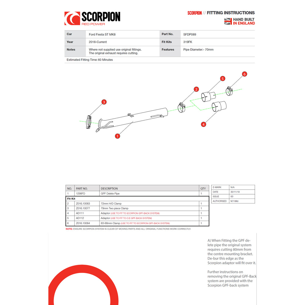 Scorpion Car Exhaust Non-Resonated GPF Delete Pipe - Ford Fiesta ST MK8 2018 - 2021 / Puma ST MK2 2020 - 2021