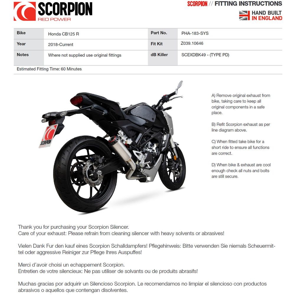 Scorpion Red Power Stainless Steel Exhaust For Honda CB 125 R 2018-2020