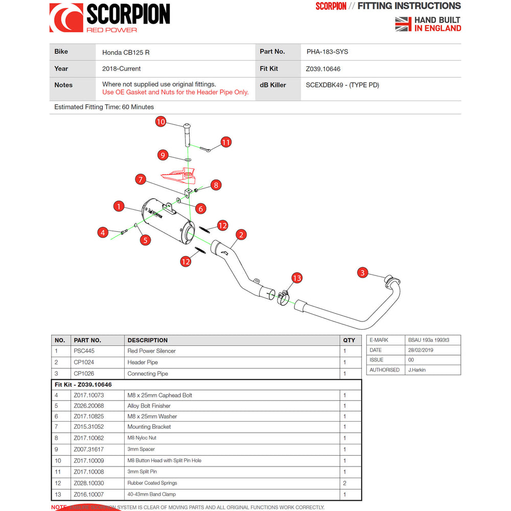 Scorpion Red Power Stainless Steel Exhaust For Honda CB 125 R 2018-2020