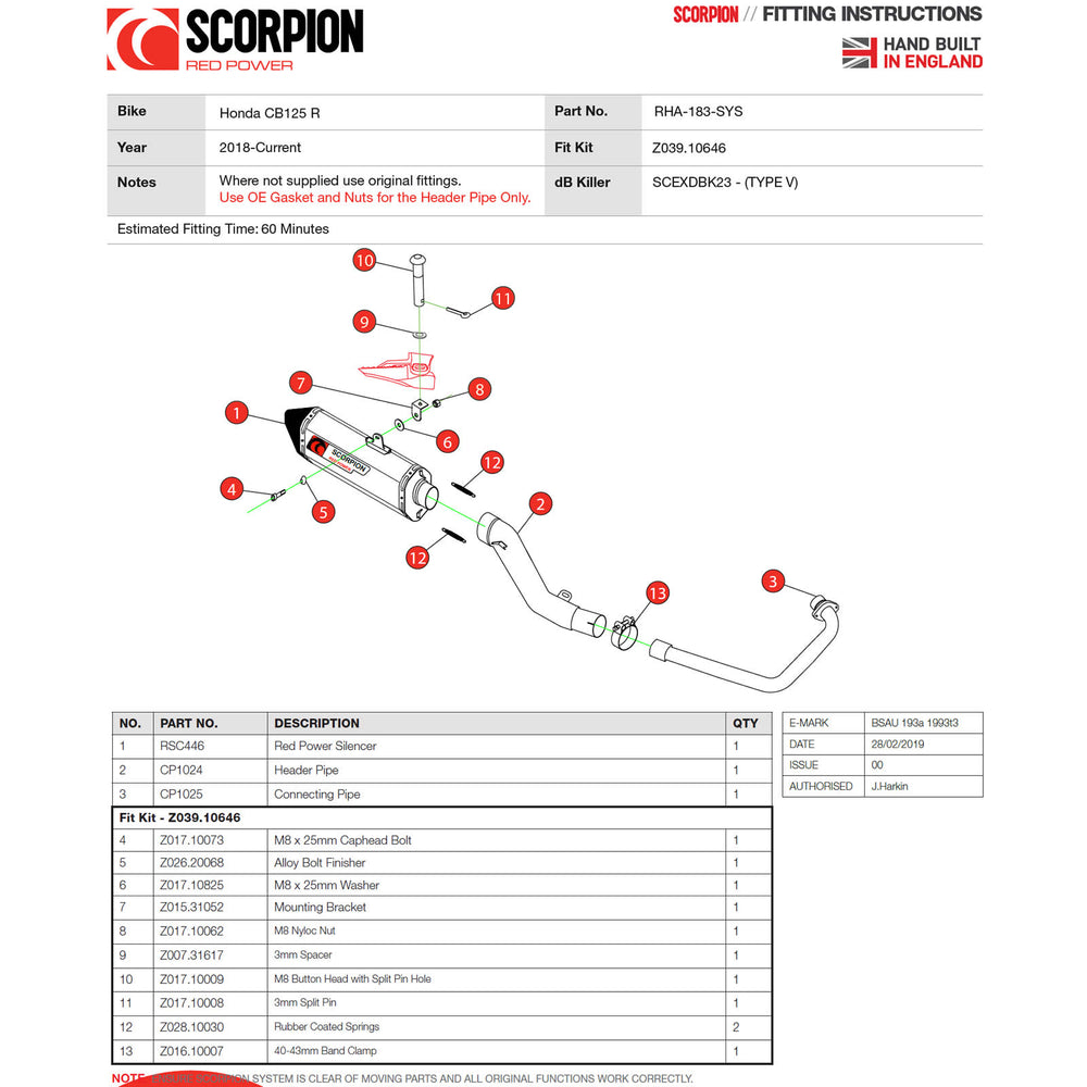 Scorpion Serket Parallel Stainless Steel Exhaust For Honda CB 125 R 2018-2020