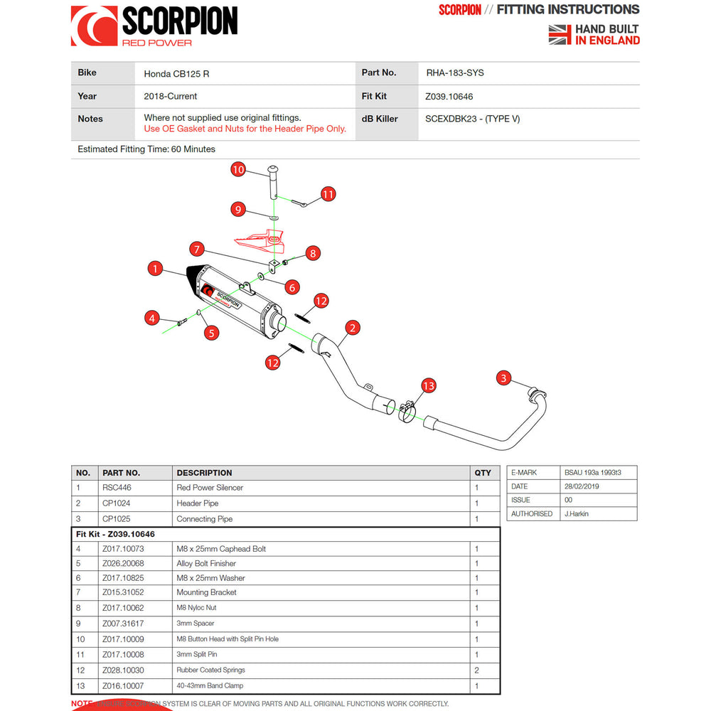 Scorpion Serket Parallel Satin Titanium Exhaust For Honda CB 125 R 2018-2020