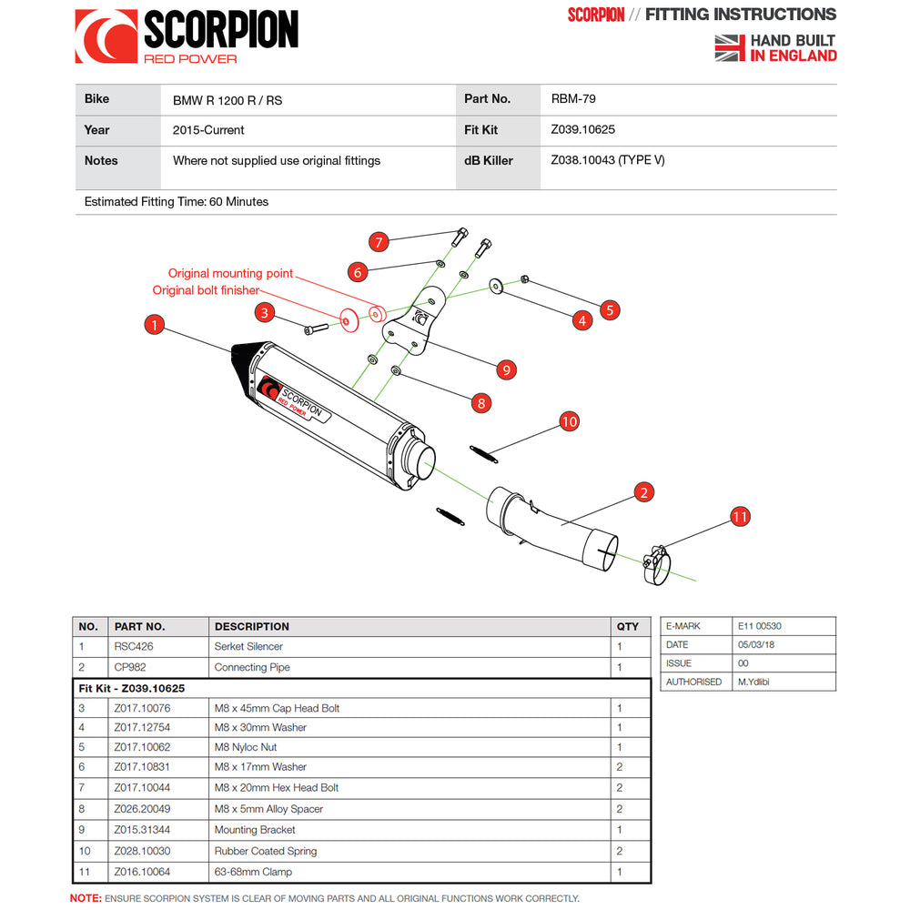 Scorpion Serket Slip-On Black Ceramic Exhaust For BMW R1200 R And R1200 RS-2015-2018