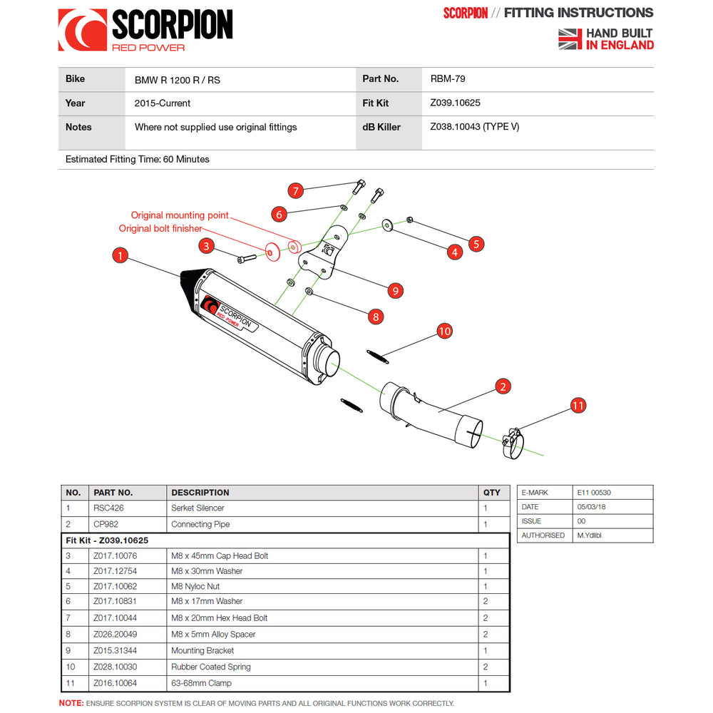 Scorpion Serket Slip-On Stainless Steel Exhaust For BMW R1200 R And R1200 RS-2015-2018