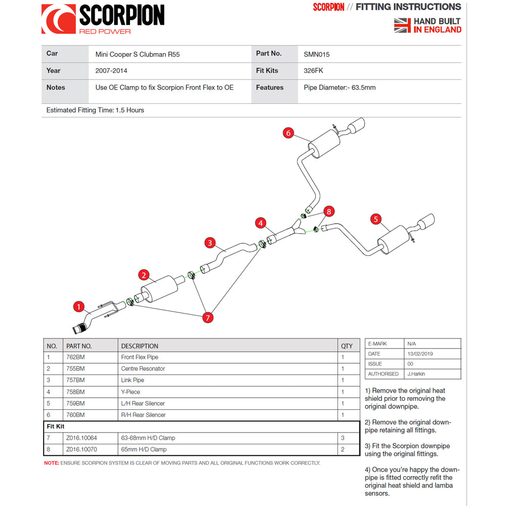 Scorpion Car Exhaust Cat-Back System (Resonated) Polished Daytona - Mini Cooper S Clubman R55 2007 - 2014