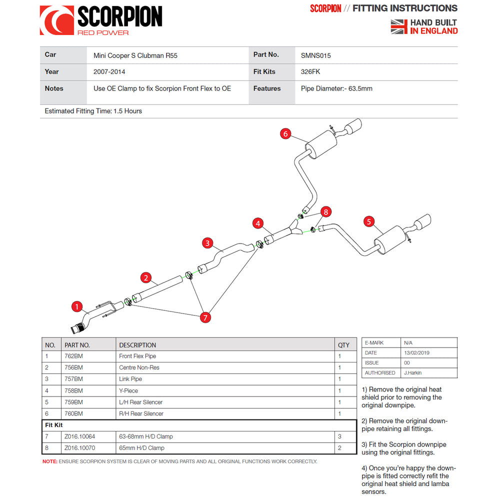 Scorpion Car Exhaust Cat-Back System (Non-Resonated) Polished Daytona - Mini Cooper S Clubman R55 2007 - 2014