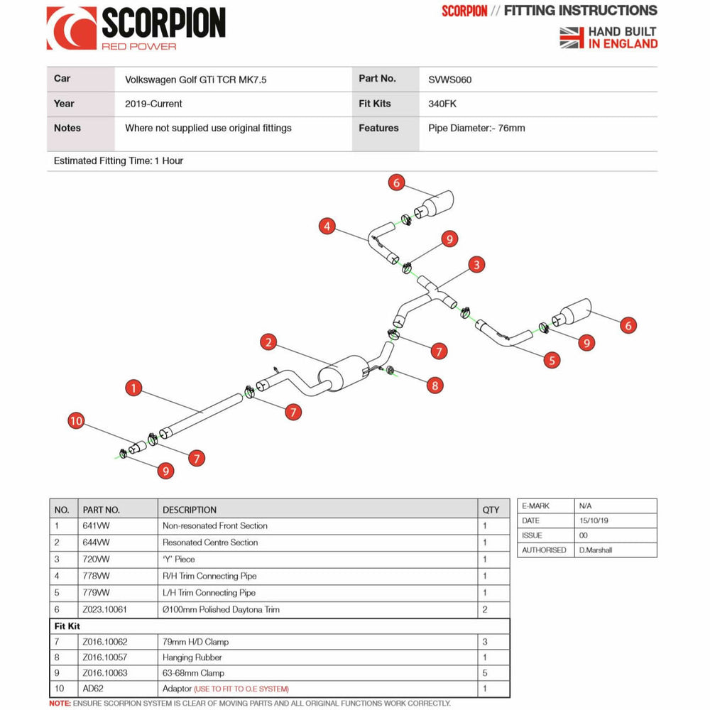 Scorpion Car Exhaust Cat-Back System (Non-Resonated) Polished Daytona - VW Golf MK7.5 GTI TCR 2019 - 2020