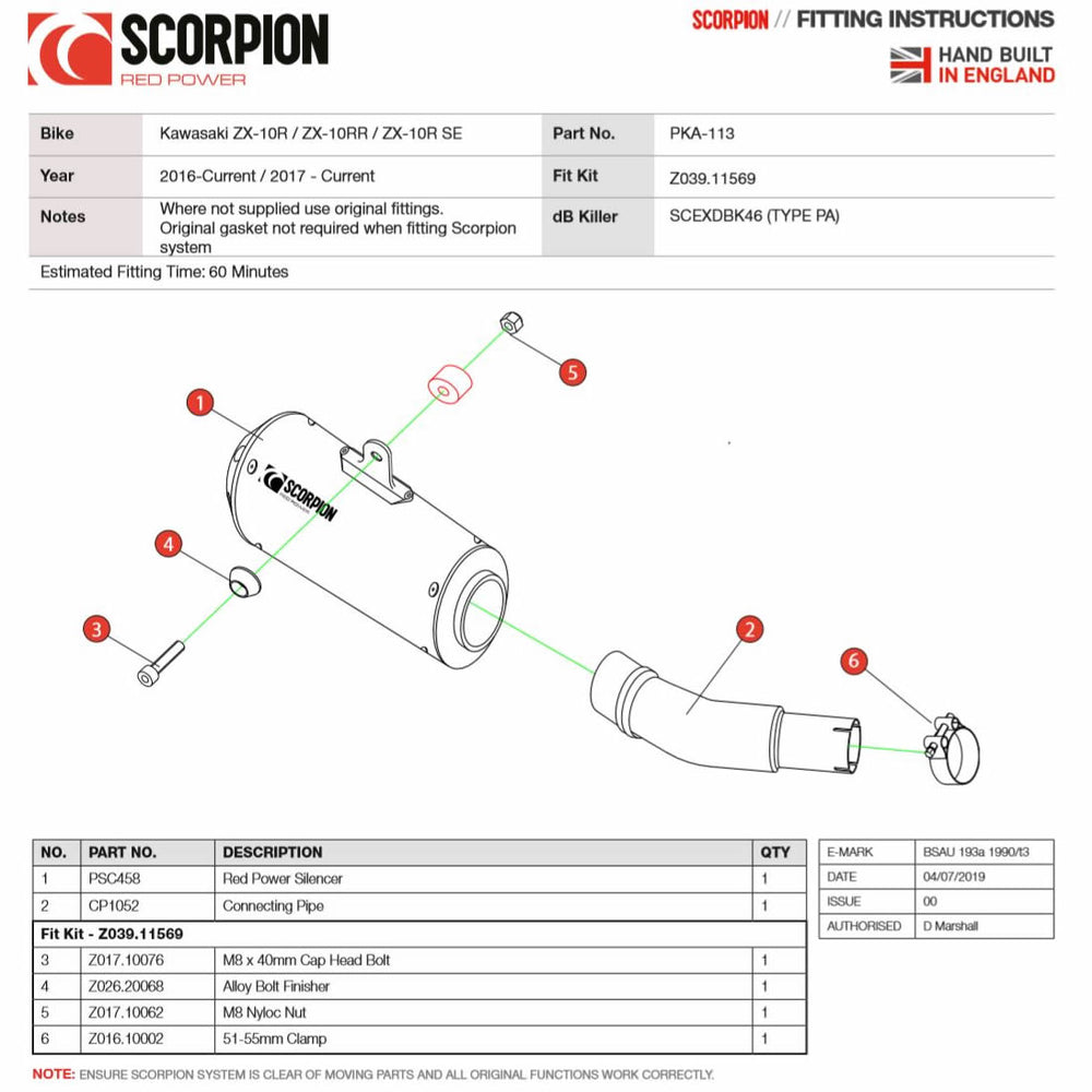 Scorpion Red Power Black Ceramic Exhaust - Kawasaki ZX-10R 2016 - 2020