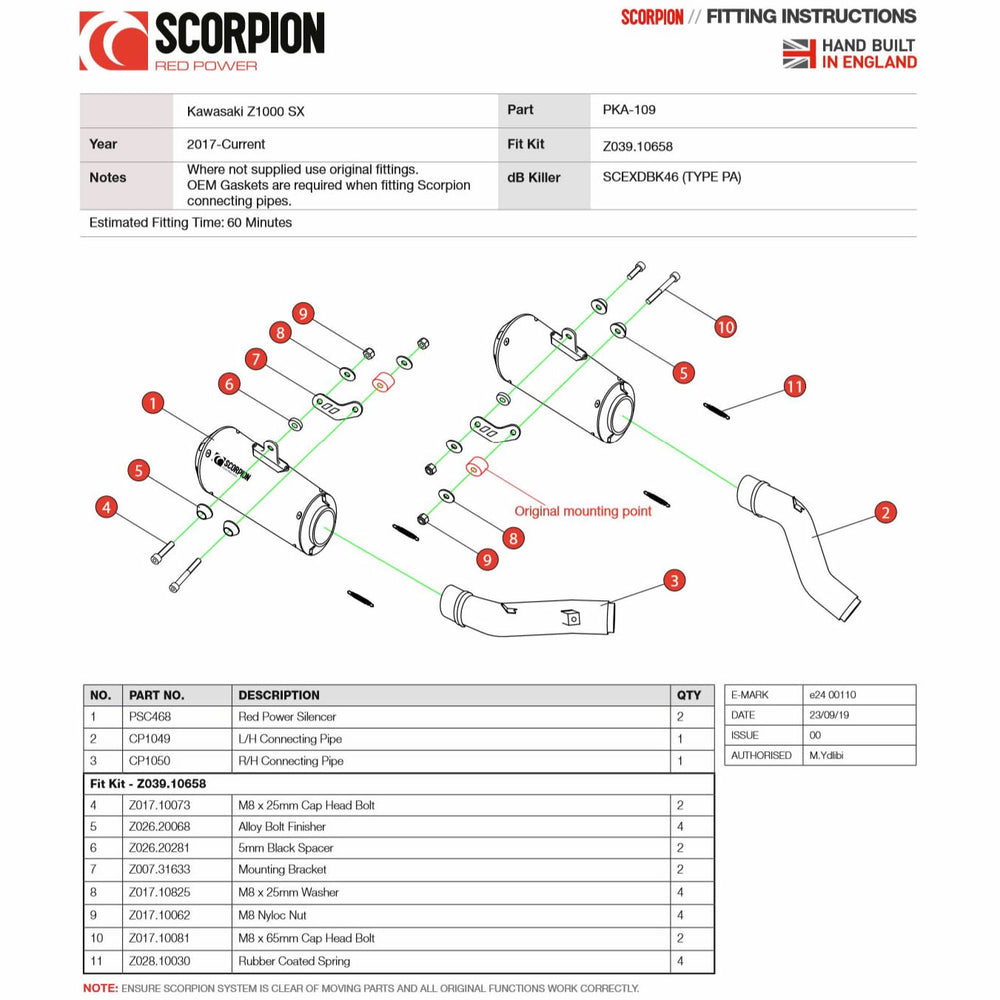 Scorpion Red Power Black Ceramic Exhaust - Kawasaki Z1000SX Euro 4 2017 - 2019
