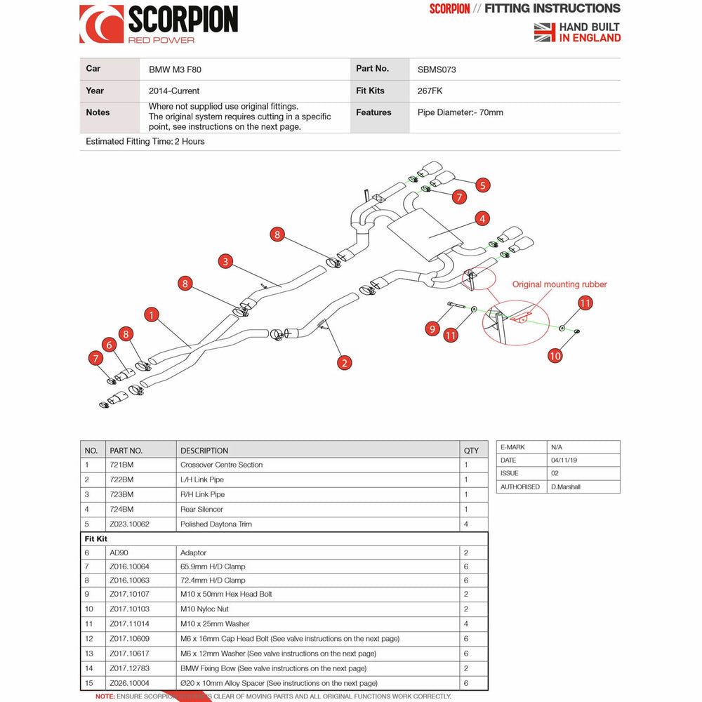 Scorpion Car Exhaust Cat-Back System (Non-Resonated) (Electronic Valves) Daytona - BMW 3 Series F80 M3 2014 - 2018