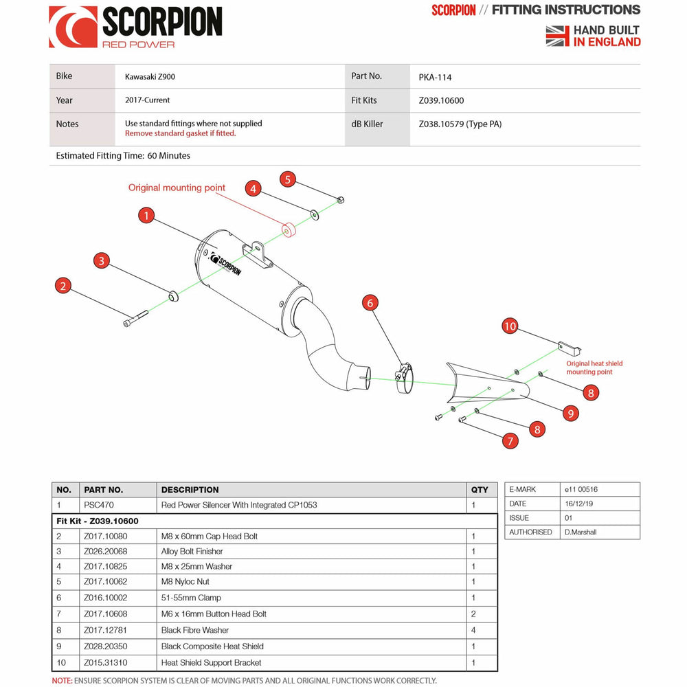 Scorpion Red Power Stainless Steel Exhaust For Kawasaki Z900 And Z900 A2 2017-2019