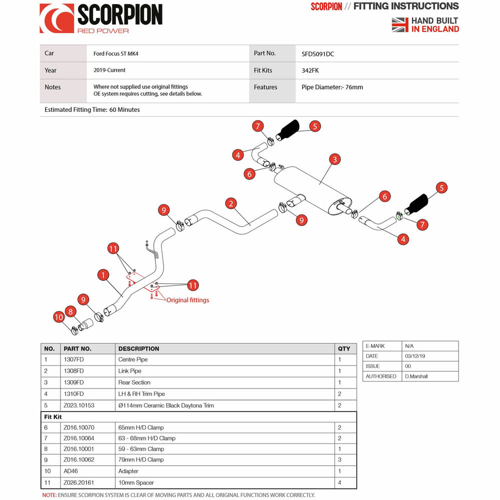 Scorpion Car Exhaust GPF-Back System (Non-Resonated) Daytona Black Ceramic - Ford Focus ST MK 4 2019 - 2021