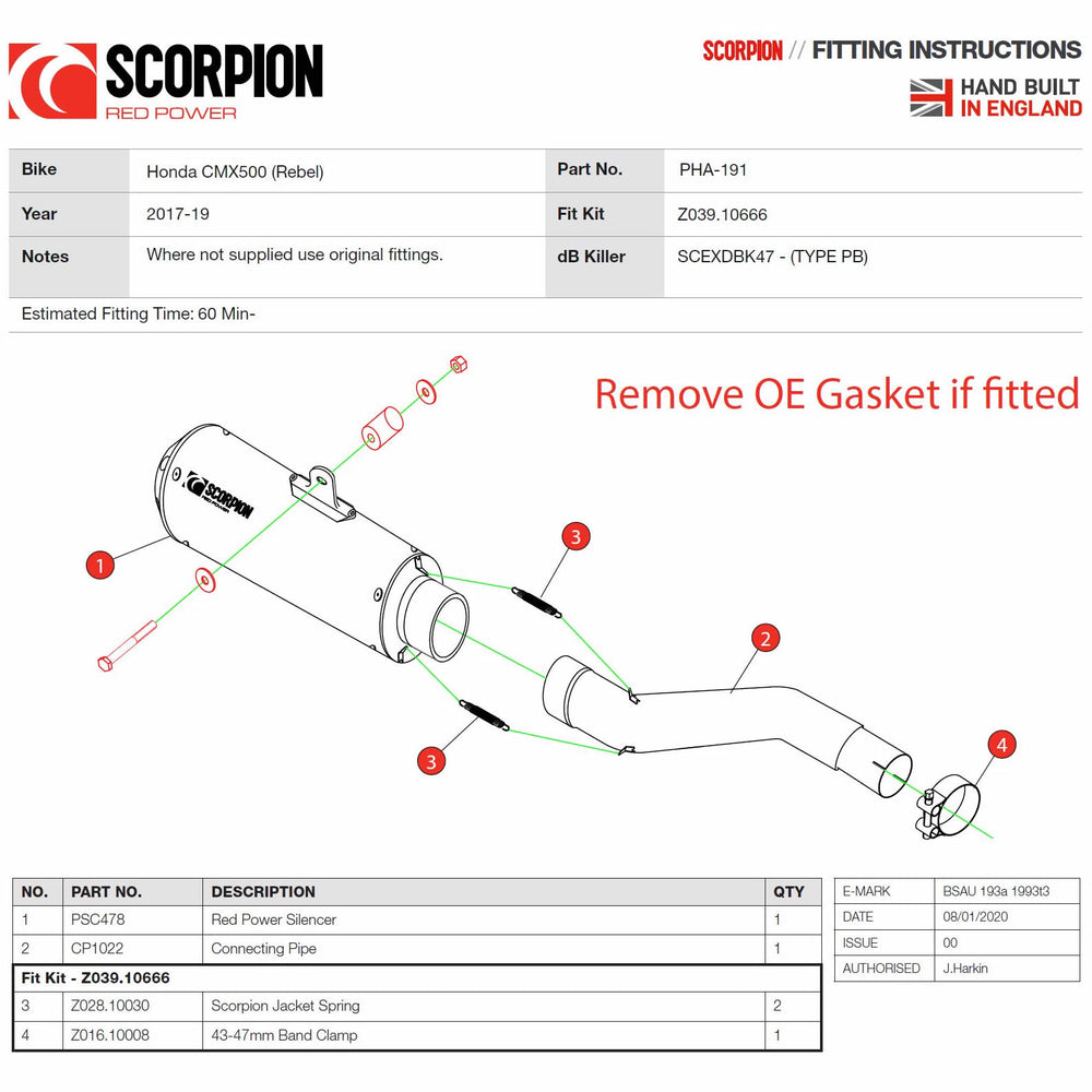 Scorpion Red Power Stainless Steel Exhaust - Honda CMX 500 Rebel 2017 - 2019