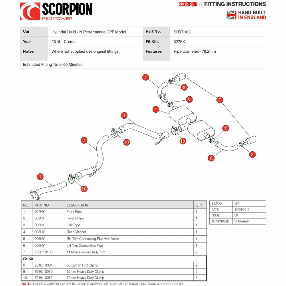 Scorpion Car Exhaust Cat-Back System (Non-Resonated) (Valved) Indy - Hyundai i30 N (GPF Model) 2018 - 2020