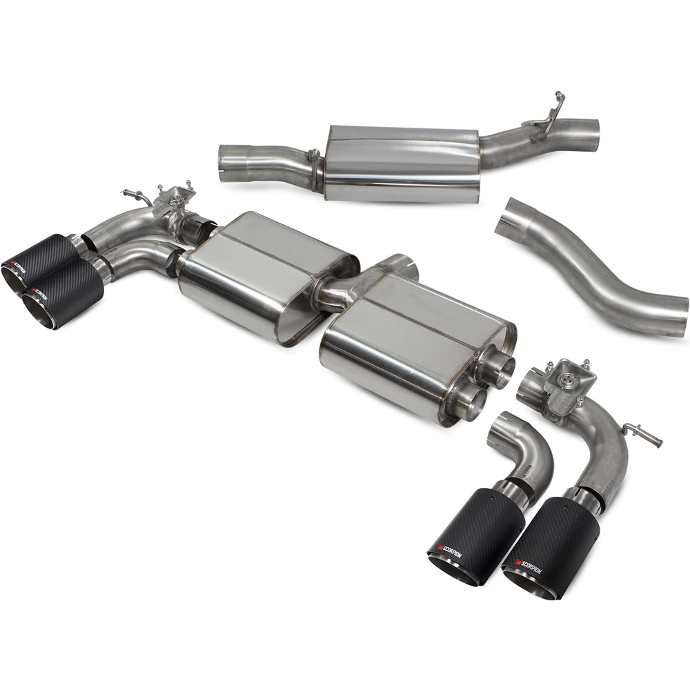 Scorpion Car Exhaust Cat-Back/GPF-Back System (Resonated) (E Valves) Carbon Ascari - VW Golf R MK7.5 Facelift 2017 - 2020
