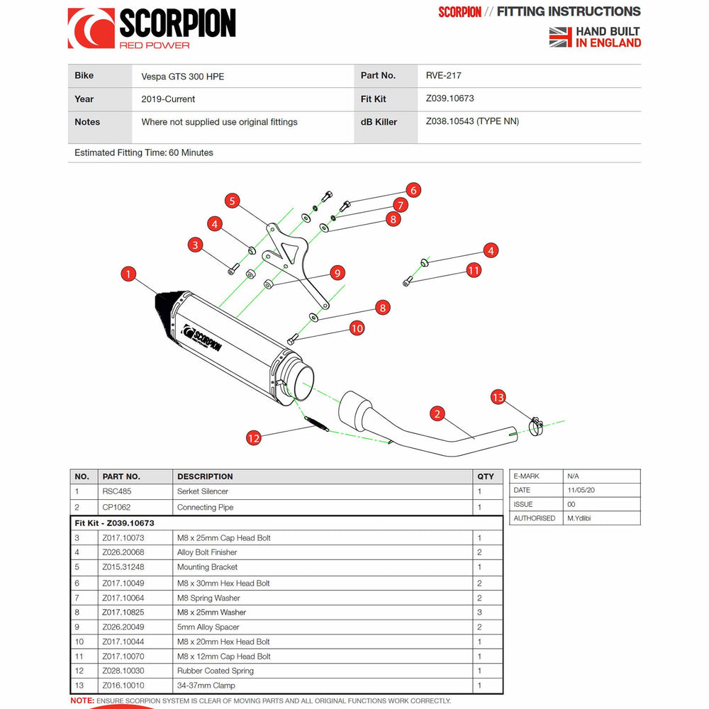 Scorpion Serket Parallel Black Ceramic Oval Exhaust - Vespa GTS300 HPE Half System 2019 - 2020