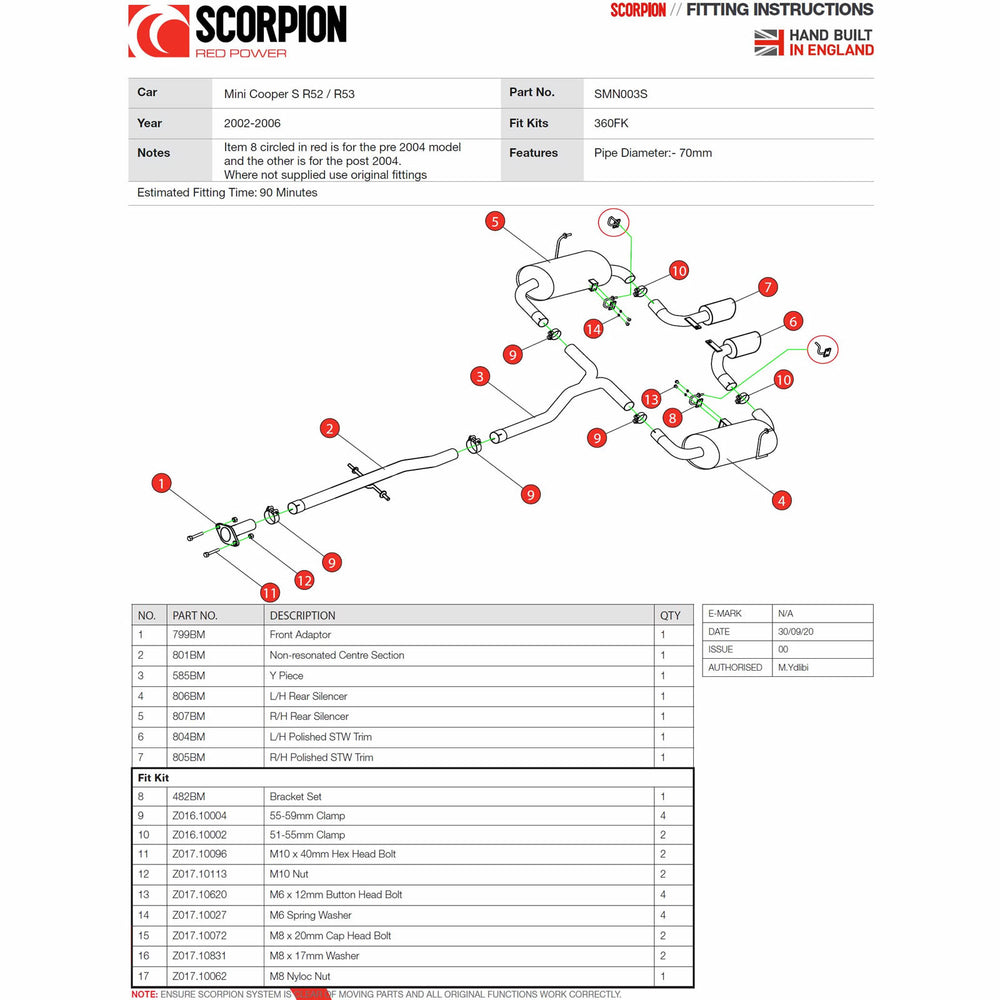 Scorpion Car Exhaust Cat-Back System (Non-Resonated) Stainless Steel STW - Mini Cooper S R53 / R52 2002 - 2006