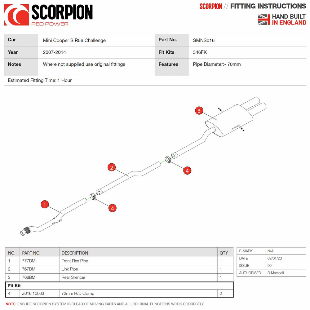 Scorpion Car Exhaust Cat-Back System (Non-Res) Polished - Mini Cooper S R56 / R57 / R58 / R59 (Non-GPF) 2007 - 2014