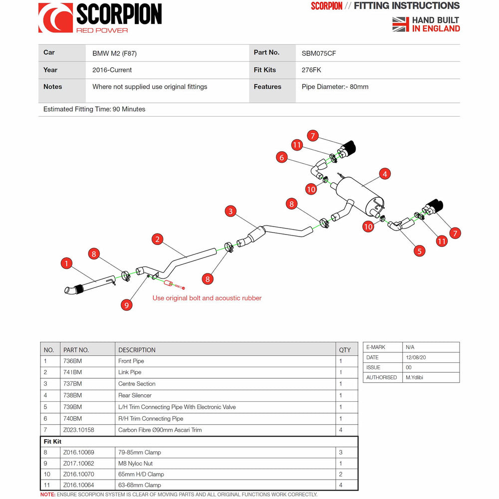 Scorpion Car Exhaust Cat-Back System (Resonated) (Electronic Valves) Carbon Fibre Ascari - BMW M2 F87 2016 - 2018