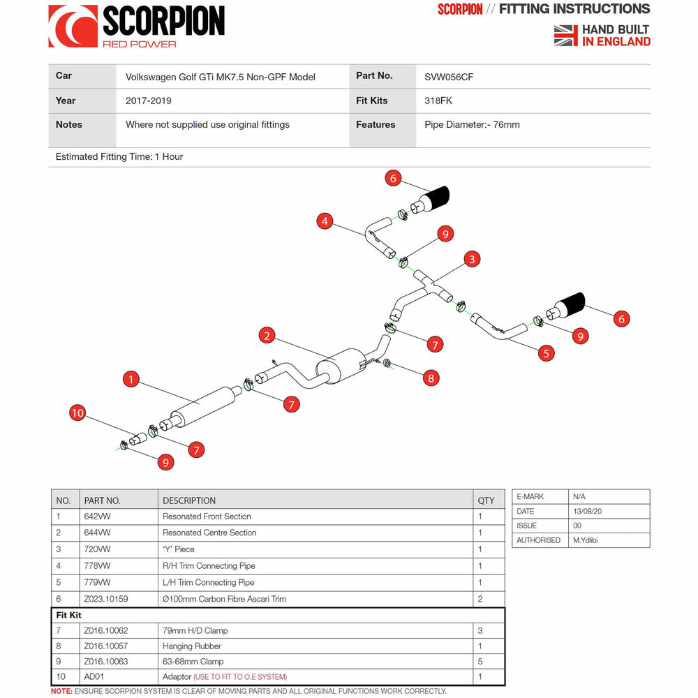 Scorpion Exhaust Cat-Back System (Resonated) Carbon Ascari - Volkswagen Golf MK7.5 Gti (Non-GPF) 2017 - 2018
