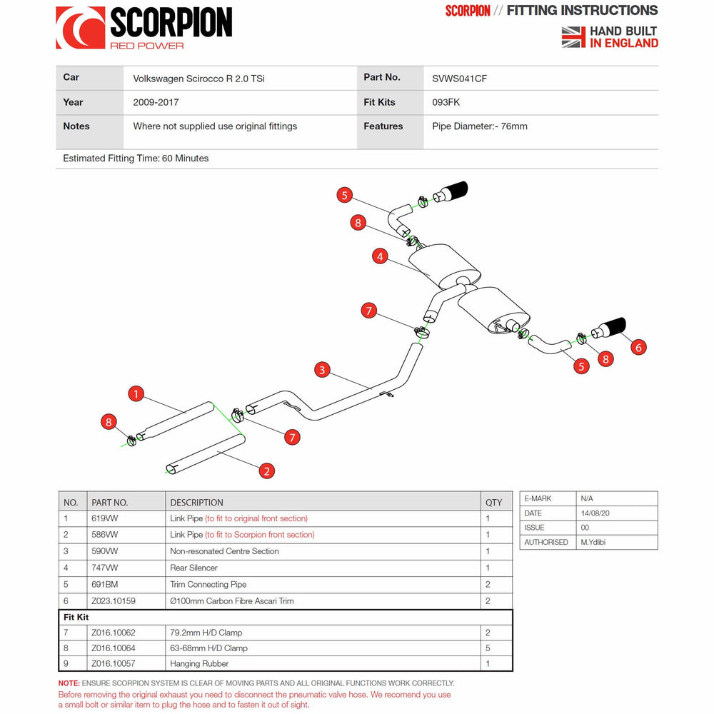 Scorpion Car Exhaust Cat-Back System (Non-Resonated) Carbon Fibre Ascari - Volkswagen Scirocco R 2009 - 2017