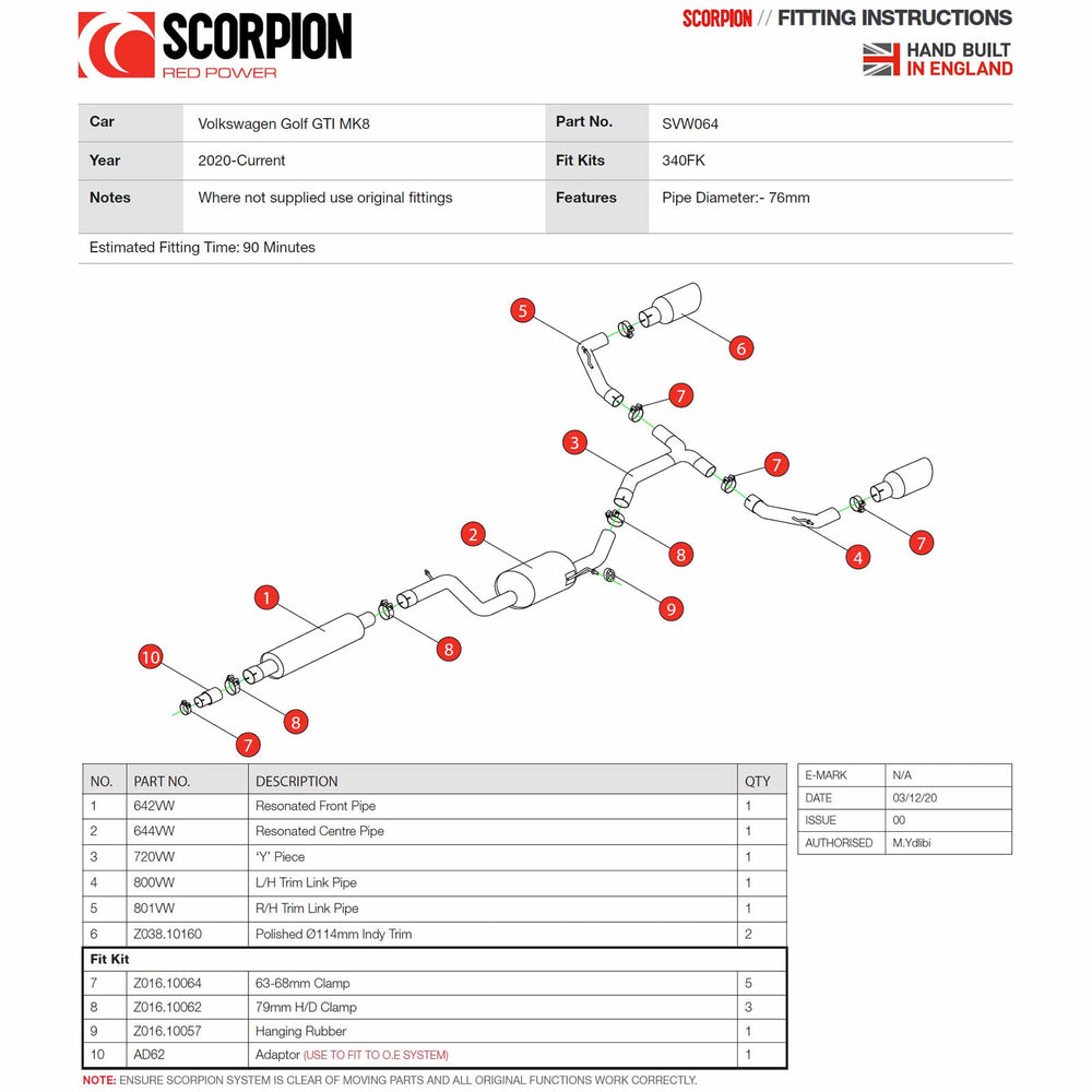 Scorpion Car Exhaust GPF-Back System (Resonated) Polished Indy - VW Golf MK8 GTI 2020 - 2021