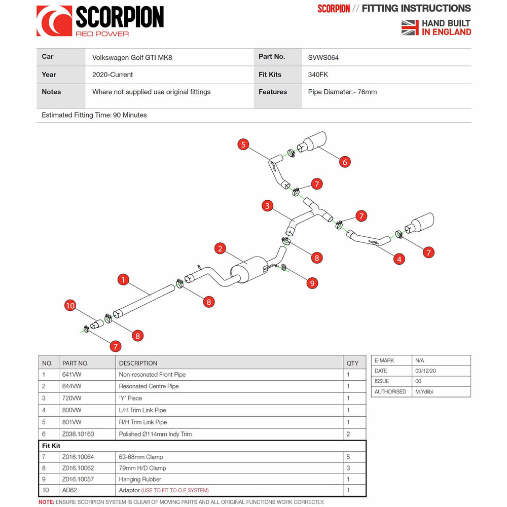 Scorpion Car Exhaust GPF-Back System (Non-Resonated) Polished Indy - VW Golf MK8 GTI 2020 - 2021