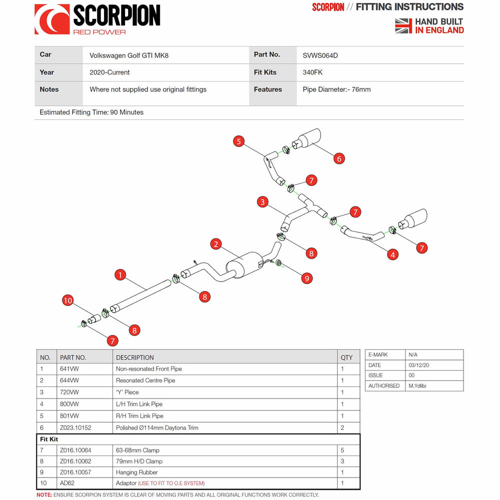 Scorpion Car Exhaust GPF-Back System (Resonated) Polished Daytona - VW Golf MK8 GTI 2020 - 2021