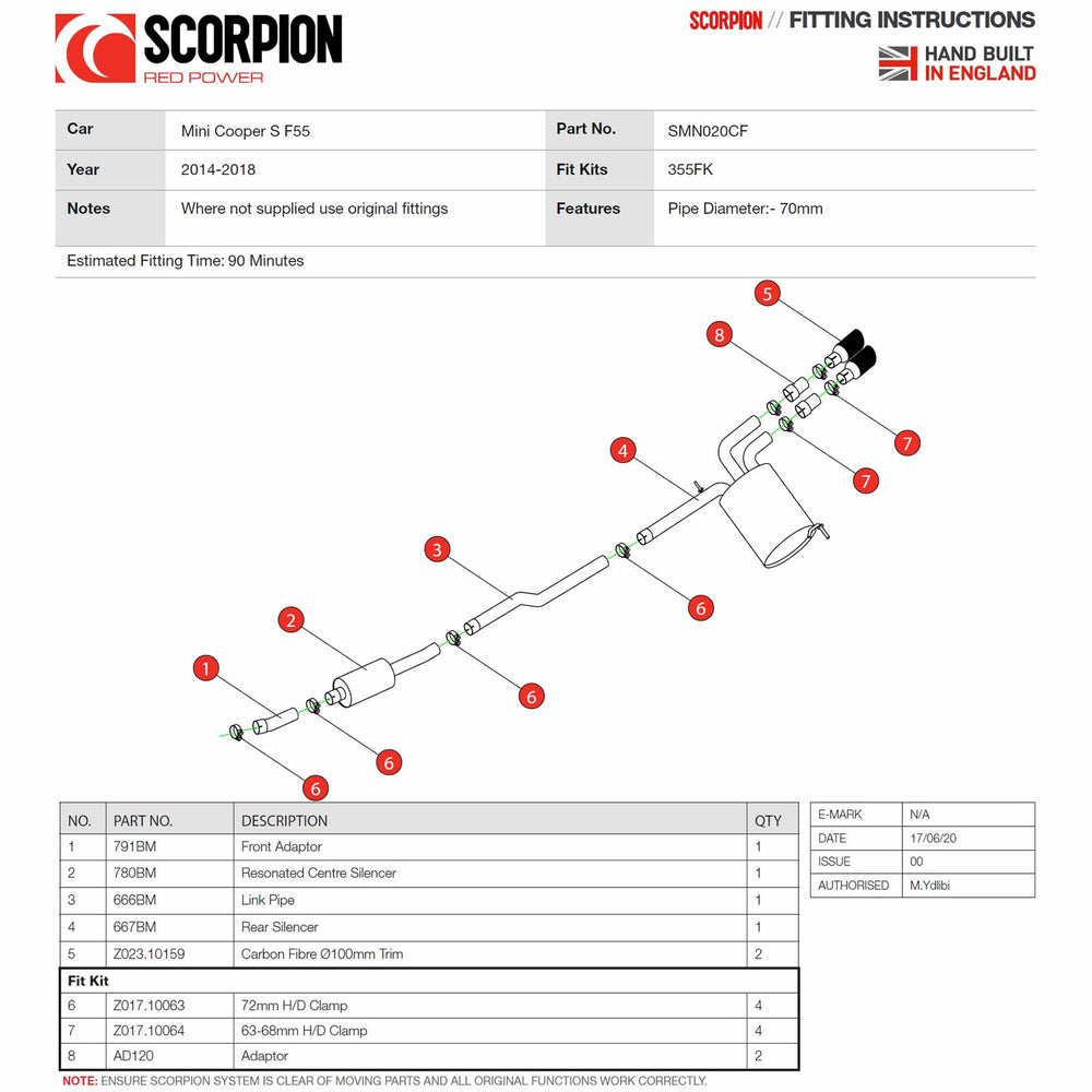 Scorpion Car Exhaust Cat-Back System (Resonated) Black Ascari - Mini Cooper S F55 (Non-GPF Model) 2014 - 2018
