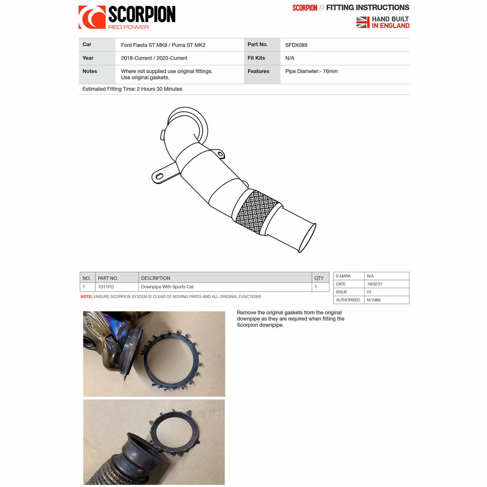 Scorpion Car Exhaust Downpipe with High-Flow Sports Catalyst - Ford Fiesta ST MK8 2018 - 2020 / Puma ST MK2 2020 - 2021