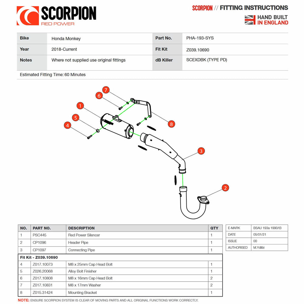 Scorpion Red Power Stainless Steel Oval Exhaust - Honda Monkey 125 2018 - 2021