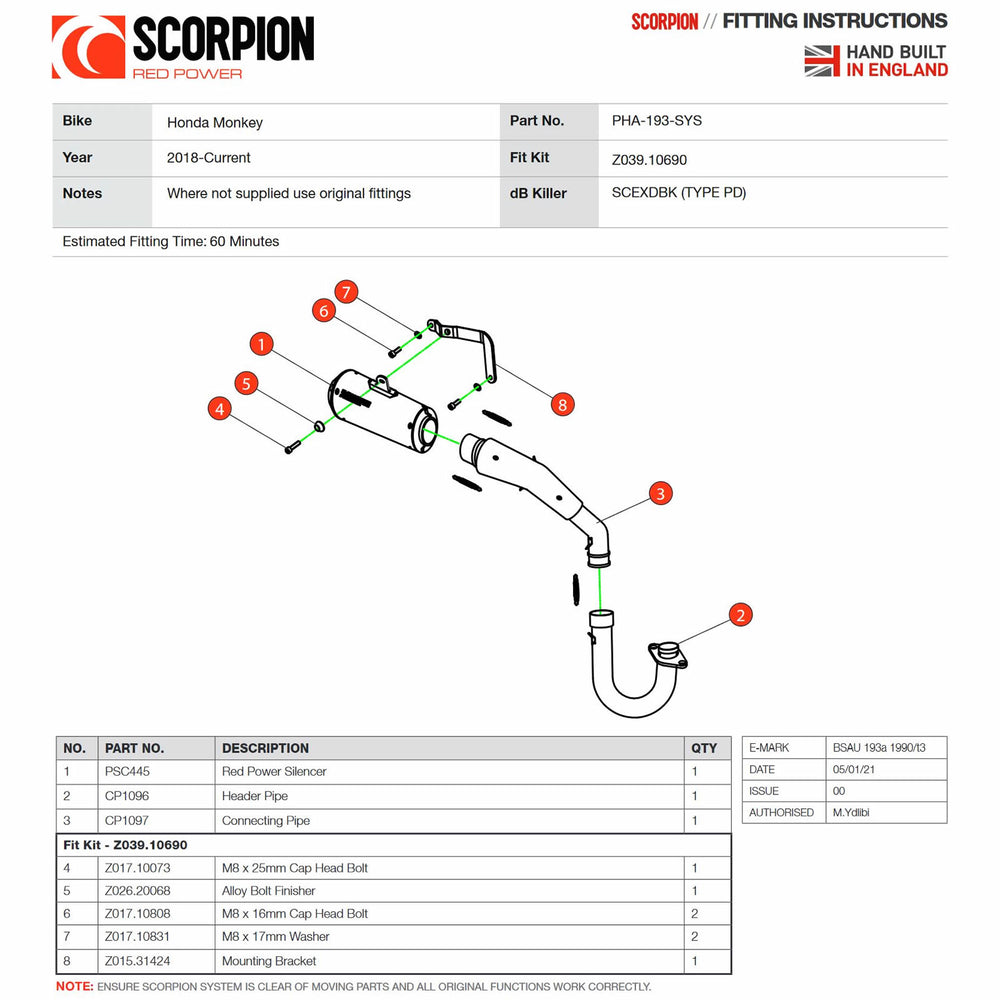 Scorpion Red Power Black Ceramic Oval Exhaust - Honda Monkey 125 2018 - 2021