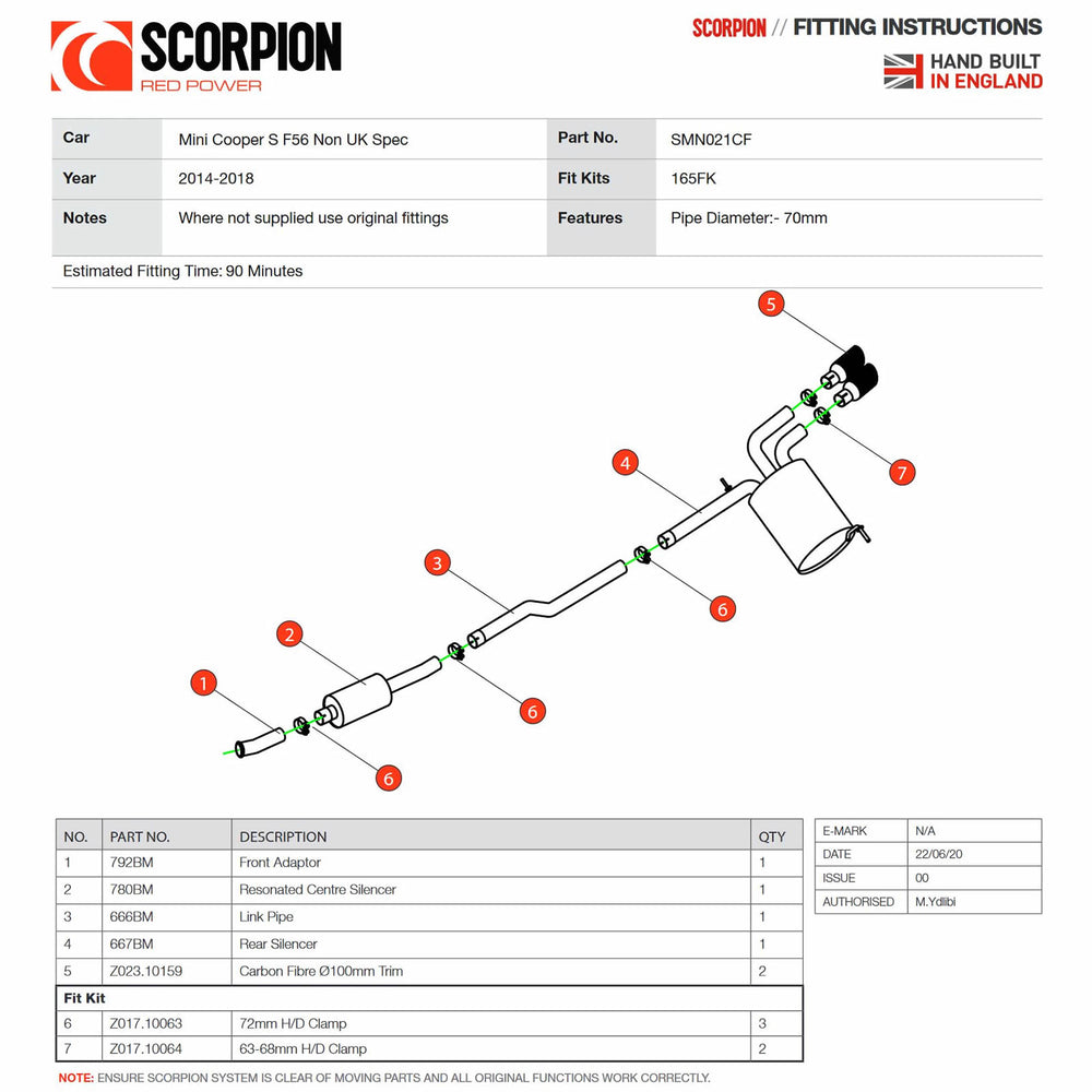 Scorpion Car Exhaust Cat-Back System (Res) Carbon Fibre Ascari - Mini Cooper S F56 (Non-UK / Non-EU Model) 2014 - 2021