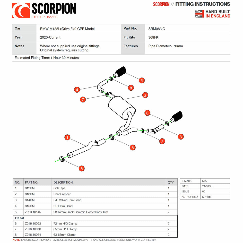 Scorpion Car Exhaust GPF-Back System (Resonated) (Electronic Valves) Black Ceramic Indy - BMW M135i F40 GPF Model 2021 - 2022