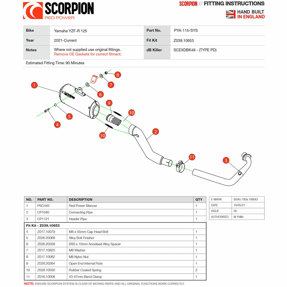 Scorpion Red Power Stainless Steel Exhaust For Yamaha YZF R 125 Full System 2021-2024