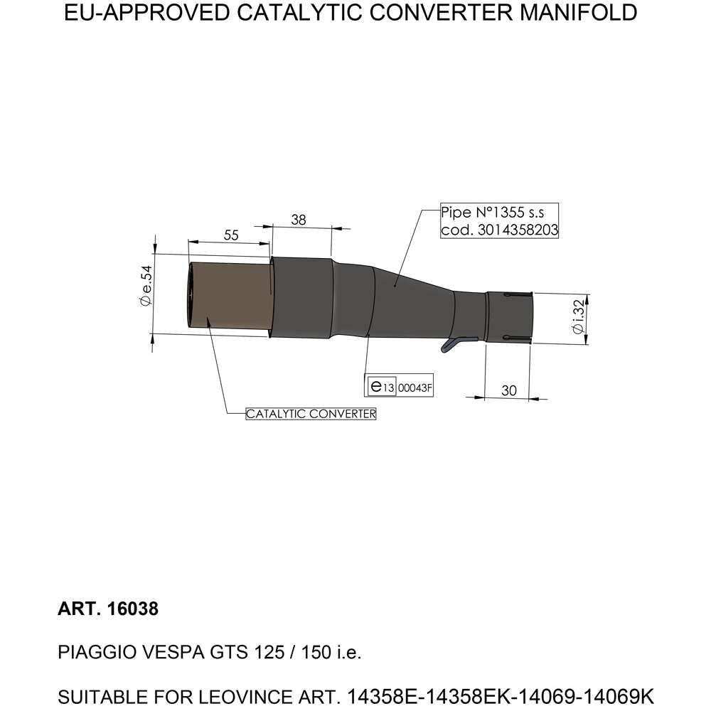 LeoVince Catalytic Converter - Vespa GTS 150 I.E. 2017-2019