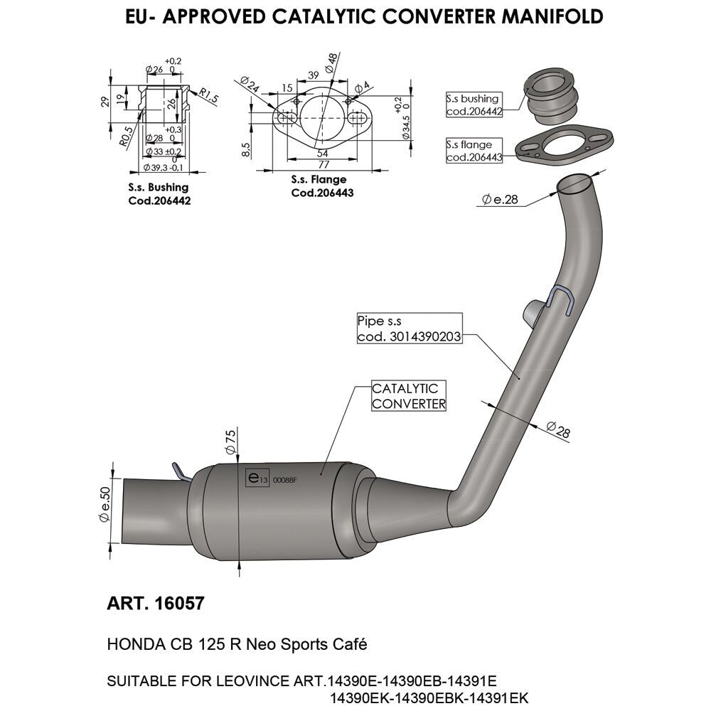 LeoVince Catalytic Converter - Honda CB 125 R Neo Sports Cafe 2020-2023