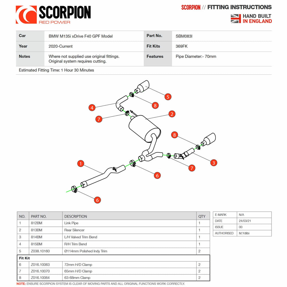Scorpion Car Exhaust GPF-Back System (Resonated) (Electronic Valves) Polished Indy - BMW M135i F40 GPF Model 2021 - 2022