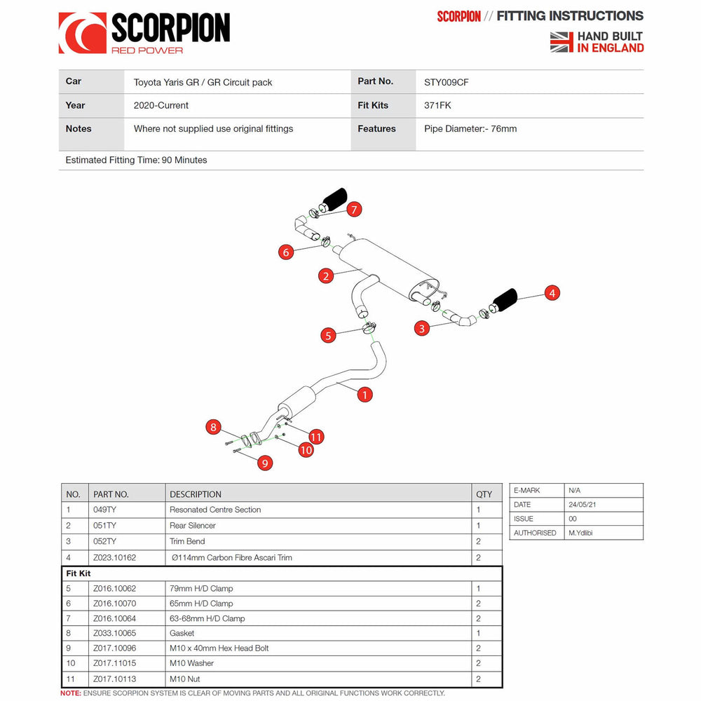 Scorpion Car Exhaust GPF-Back System (Resonated) Carbon Ascari - Toyota GR Yaris 2020 - 2021