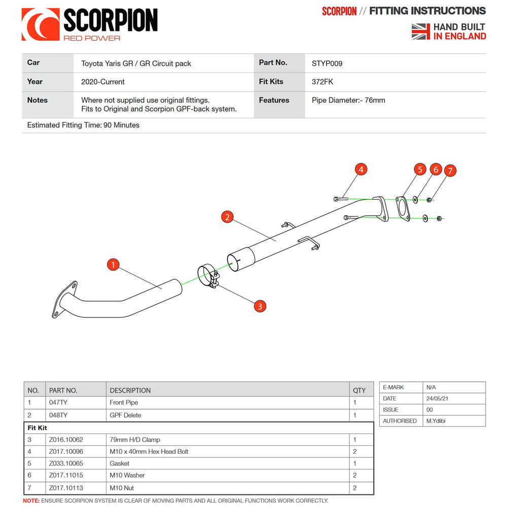 Scorpion Car Exhaust GPF Delete Pipe - Toyota GR Yaris 2020 - 2021