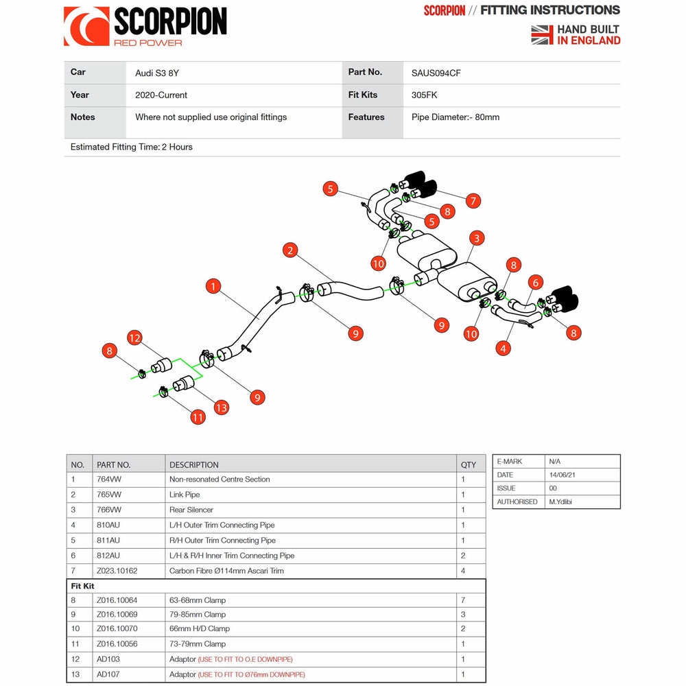 Scorpion Car Exhaust GPF-Back System (Non-Resonated) Carbon Ascari - Audi S3 8Y Sportback 2020 - 2021