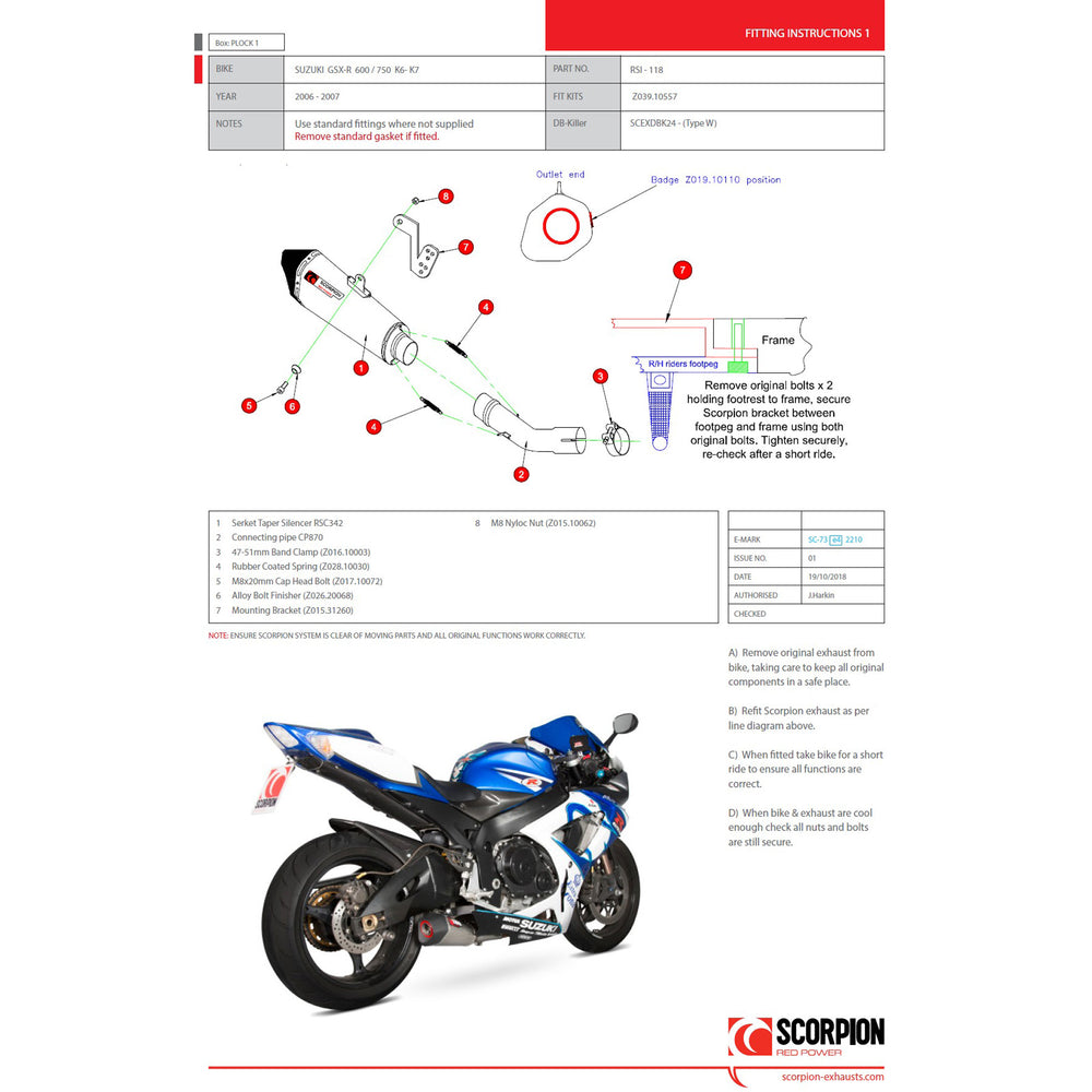 Scorpion Serket Taper Stainless Oval Exhaust - Suzuki GSXR 600 & 750 K6/K7 2006 - 2007
