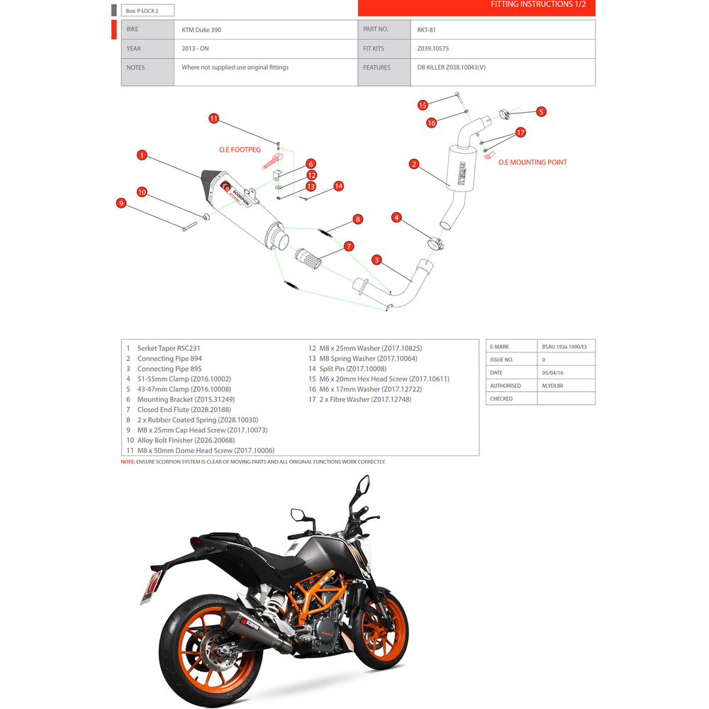 Scorpion Serket Taper Stainless Oval Exhaust For KTM DUKE 390 3/4 System 2013-2016