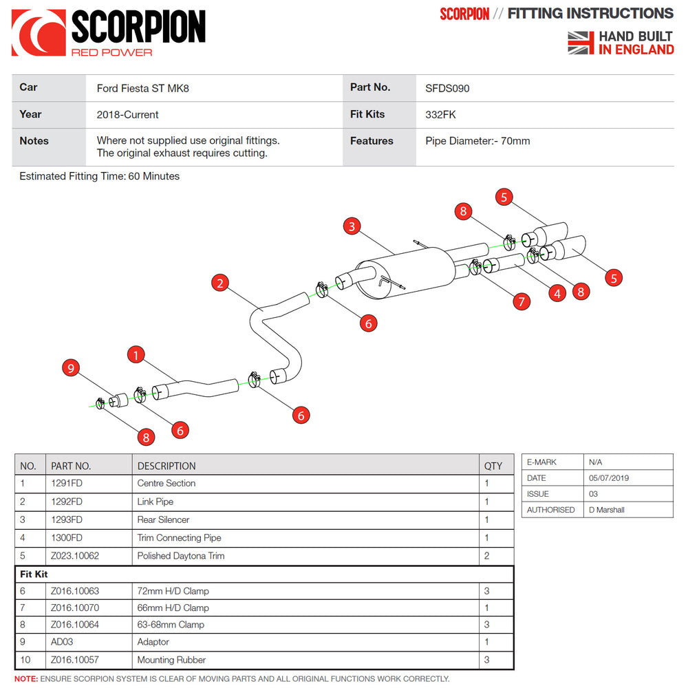 Scorpion Car Exhaust GPF-Back System (Non-Resonated) (Non-Valved) Daytona - Ford Fiesta ST MK8 - 2018 - 2020