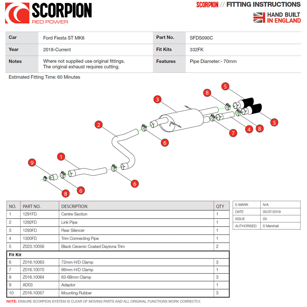Scorpion Car Exhaust GPF-Back System (Non-Resonated) (Non-Valved) Daytona Black - Ford Fiesta ST MK8 - 2018 - 2020
